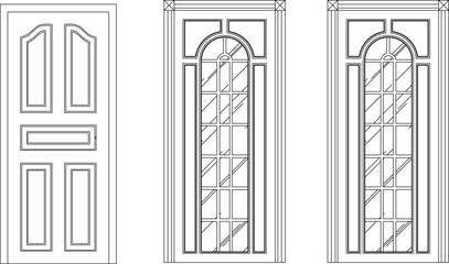 sketch vector illustration silhouette design technical drawing interior furniture old wooden door classic vintage.eps