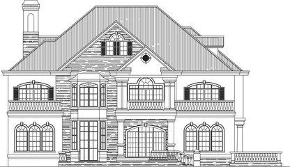 vector sketch illustration silhouette design architectural drawing looking like an old classic European vintage house.eps