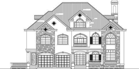 vector sketch illustration silhouette design architectural drawing looking like an old classic European vintage house.eps