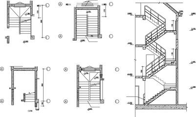vector sketch illustration silhouette design architectural drawing section detail of house stairs.eps
