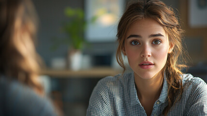 Young Woman Portrait  Casual   Gingham Shirt  Indoor   Close up