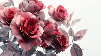 Dusty Red Roses Close-Up Bouquet Still Life, Soft Light, Copy Space