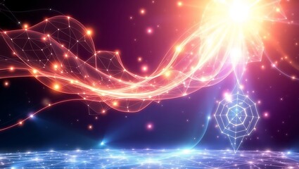 Ethereal astral projection background with layered, glowing energy flows forming abstract, dynamic shapes