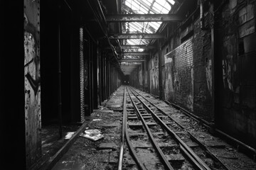 Fototapeta premium A vintage-style photograph of an old train track in monochrome