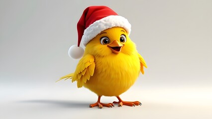 Cheerful Yellow Canary in Santa Hat - Cartoonish 3D