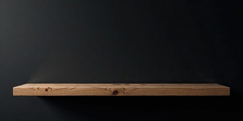 Empty Rustic Wooden Shelf Against Dark Background for Product Display and Mockups