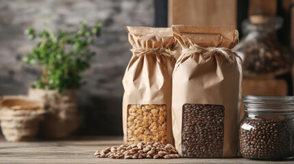 Legumes and cereals in sustainable paper packaging promoting zero waste lifestyle