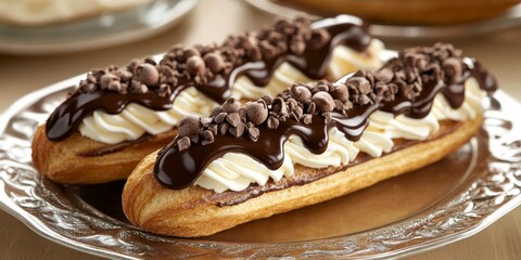 Chocolate cream filled eclairs represent a remarkable dessert that showcases the artistry of French pastry making, featuring an elegant presentation and impressive culinary expertise.