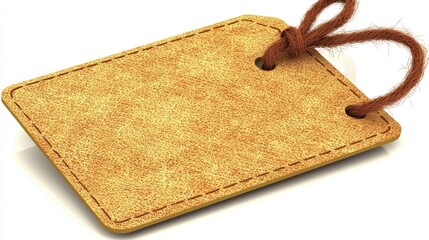 A blank, textured tag with a brown string, often used for labeling or marking items.