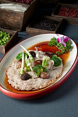 Steamed Minced Pork with Vegetables and Mushrooms