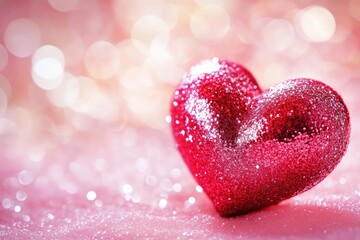 Fototapeta premium A sparkly heart on a bright pink background, great for Valentine's Day or romantic occasions