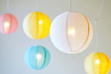 Fototapeta premium Colorful lanterns suspended from the ceiling creating a vibrant atmosphere