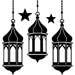 Ramadan Lanterns silhouette on white background