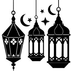 Ramadan Lanterns silhouette on white background