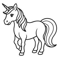 Cute unicorn Silhouette line art  black vector illustration