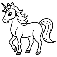 Cute unicorn Silhouette line art  black vector illustration