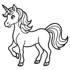Cute unicorn Silhouette line art  black vector illustration