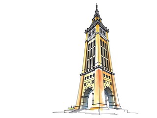 Elegant Clock Tower Illustration: Detailed Perspective Drawing. AI Generated