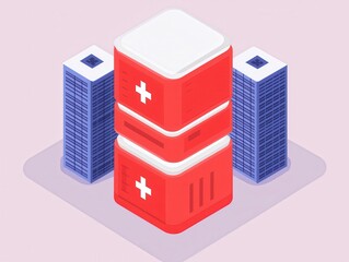 Data management solutions urban skyscrapers digital illustration modern environment aerial view technology concept