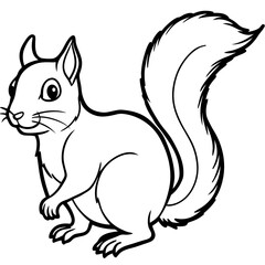 Cute Squirrel Silhouette line art  black vector illustration
