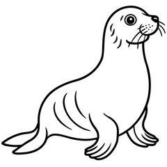 Cute Sea Lion Silhouette line art  black vector illustration
