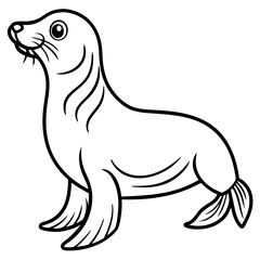 Cute Sea Lion Silhouette line art  black vector illustration
