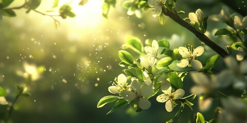 Obraz premium Soft, tender green light illuminates a springtime background, creating a serene atmosphere that embodies the essence of green spring and fresh beginnings. Experience the tranquility of this green