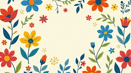 Obraz premium Vibrant Floral Border Design with a Central Blank Space Ideal for Text or Images