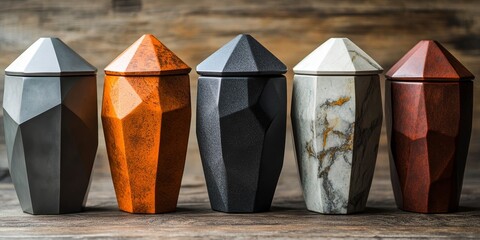 Pet cremation urns are available in a diverse range of geometric shapes and an array of colors, providing unique options for honoring beloved pets after their passing.