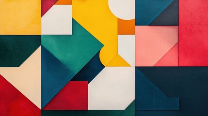 Obraz premium Abstract geometric shapes in bold, primary colors, forming a layered design.