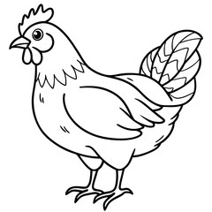 Cute Chicken Silhouette line art  black vector illustration

