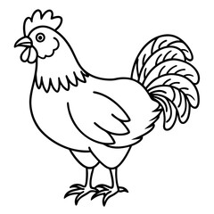 Cute Chicken Silhouette line art  black vector illustration
