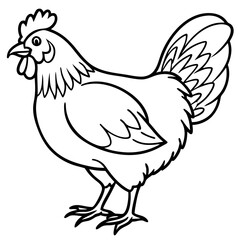 Cute Chicken Silhouette line art  black vector illustration
