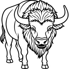 Cute Bison Silhouette line art  black vector illustration