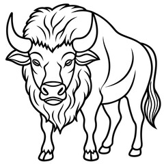 Cute Bison Silhouette line art  black vector illustration