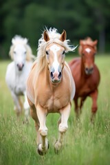 Fototapeta premium Majestic Horses Galloping Freely Through a Sunny Field of Tall Grass