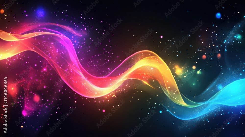 Poster a glowing abstract background with neon streaks and geometric shapes