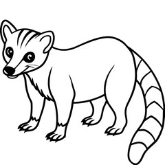 Cute Coati Silhouette line art  black vector illustration