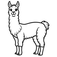 Cute Llama Silhouette line art  black vector illustration
