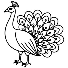 Cute Peacock Silhouette line art  black vector illustration
