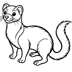 Cute Weasel Silhouette line art  black vector illustration
