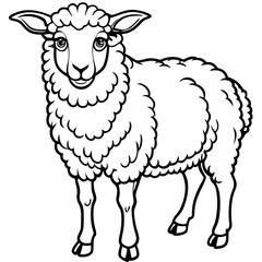 Cute Sheep Silhouette line art  black vector illustration