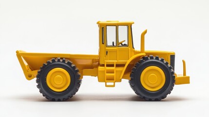 Fototapeta premium Yellow toy dumper truck isolated on white background.