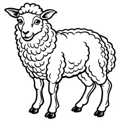 Cute Sheep Silhouette line art  black vector illustration