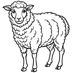 Cute Sheep Silhouette line art  black vector illustration