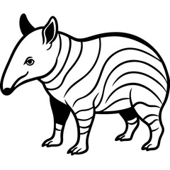 Cute Tapir Silhouette line art  black vector illustration