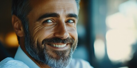 Smiling Man in Restaurant