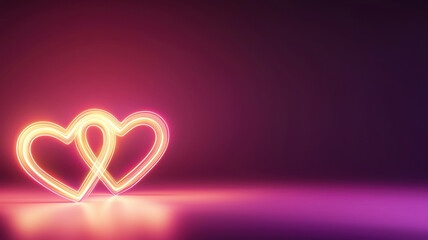 Intertwined glowing hearts in soft pink hues create romantic atmosphere