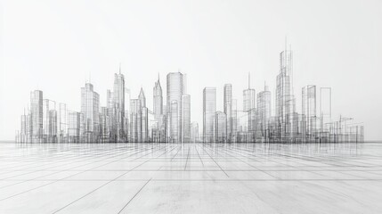Naklejka premium A minimalist wireframe cityscape illustration showcasing urban architecture.
