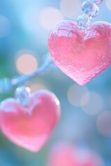 Obraz premium A pink heart hangs from a tree branch, symbolizing love and affection